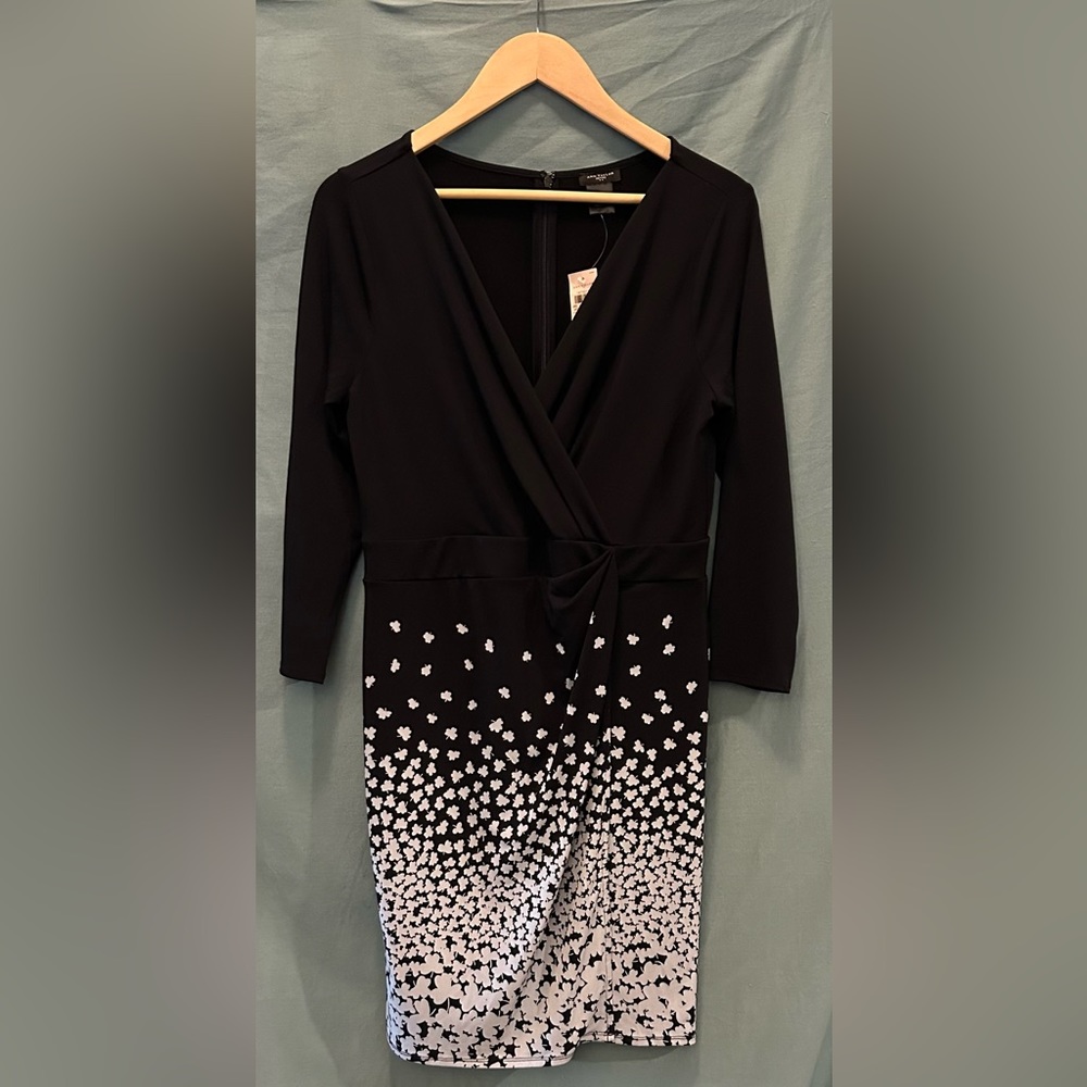 Ann Taylor Petites Black Dress with floral design on the bottom